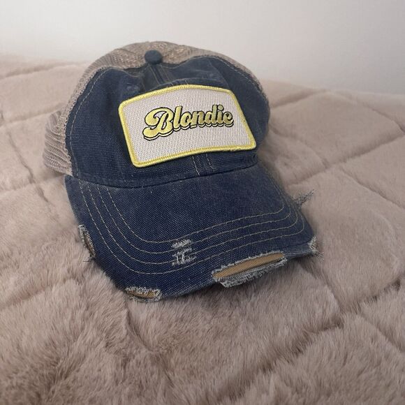 Blondie Trucker Hat Judith March Snapback Distressed Denim Vented One Size - Picture 2 of 13